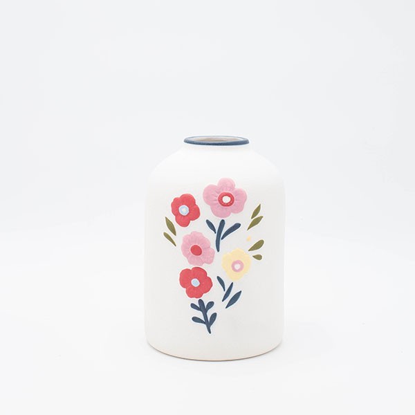 Βάζο Κεραμικό Λευκό Με Λουλούδια 12,8x13,4x19,2εκ. ESTH