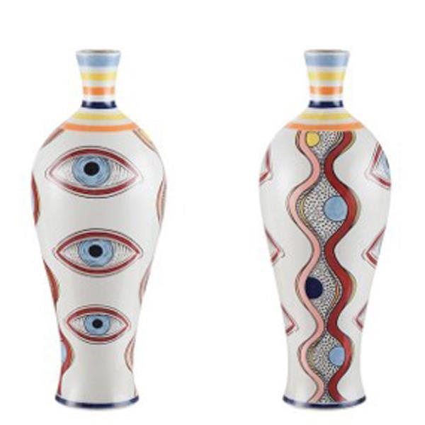 Βάζο Κεραμικό Λευκό Με Γαλάζια Μάτια 16,2x16,2x43,5εκ. ESTHETI 819-00190 (Υλικό: Κεραμικό, Χρώμα: Λευκό) - ESTHETI - 819-00190