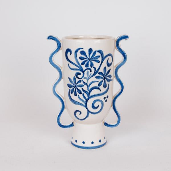 Βάζο Κεραμικό Λευκό-Μπλε 22,5x14x31εκ. ESTHETI 819-0037