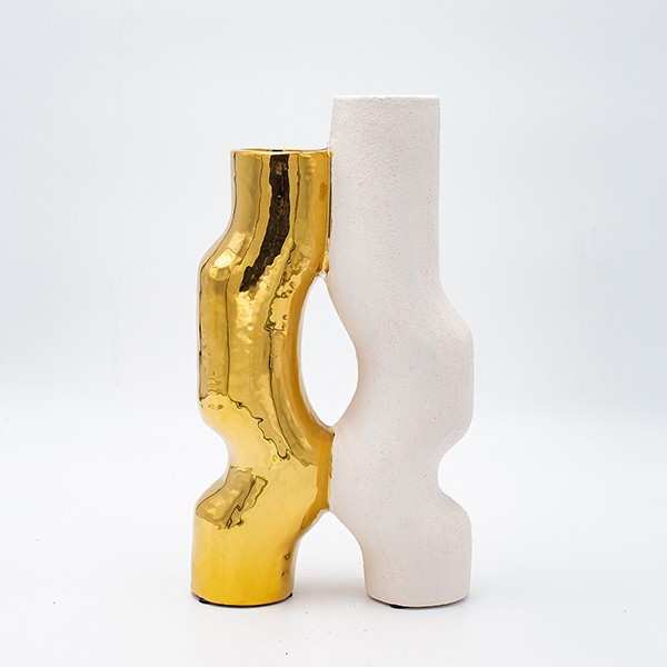 Βάζο Κεραμικό Λευκό-Χρυσό 15,5x6,5x27,5εκ. ESTHETI 819-00714 (Υλικό: Κεραμικό, Χρώμα: Λευκό) - ESTHETI - 819-00714