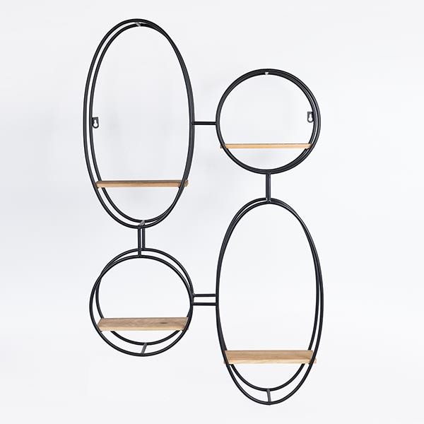 ESTHETI Ραφιέρα Τοίχου Μεταλλική-Ξύλινη Μαύρη-Natural 56,5x12x92εκ. ESTHETI 750-31527 (Υλικό: Ξύλο, Χρώμα: Μαύρο) - ESTHETI - 750-31527