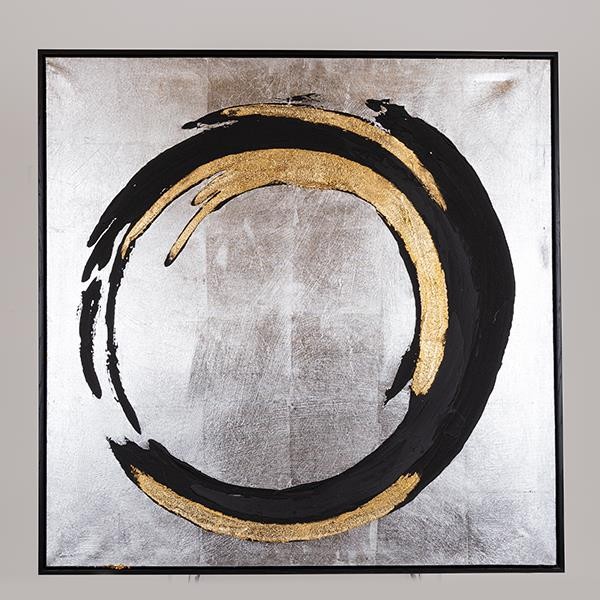 Πίνακας Καμβάς Με Κύκλους Μαύρος-Χρυσός-Ασημί 80x3,5x80εκ. ESTHETI 755-12249 (Ύφασμα: Καμβάς, Χρώμα: Μαύρο) - ESTHETI - 755-12249