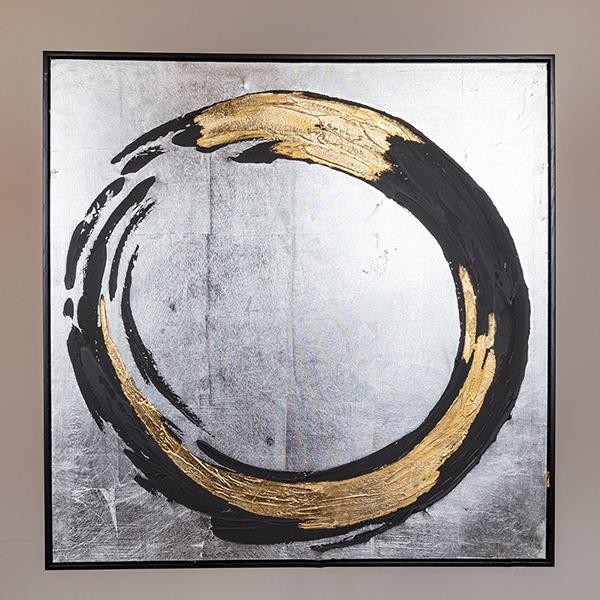 Πίνακας Καμβάς Με Κύκλους Μαύρος-Χρυσός-Ασημί 80x3,5x80εκ. ESTHETI 755-12250 (Ύφασμα: Καμβάς, Χρώμα: Μαύρο) - ESTHETI - 755-12250