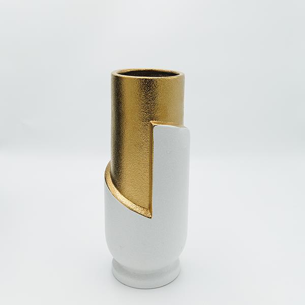 ESTHETI - ΣΗΜΑΝΤΙΚΟ: Σε περίπτωση διαφοράς τιμής από το κατάστημα ισχύει παντα και μόνο η τιμή του καταστήματος Βάζο Κεραμικό Λευκό-Χρυσό 12,5x12,5x30,5εκ. ESTHETI 819