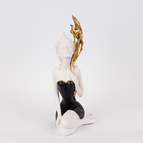 ESTHETI Διακοσμητικό Επιτραπέζιο Γυναίκα Με Λουλούδι Polyresin Λευκό-Χρυσό-Μαύρο 15x11x43εκ. ESTHETI 752-27196 (Υλικό: Polyresin, Χρώμα: Λευκό) - ESTHETI - 752-27196