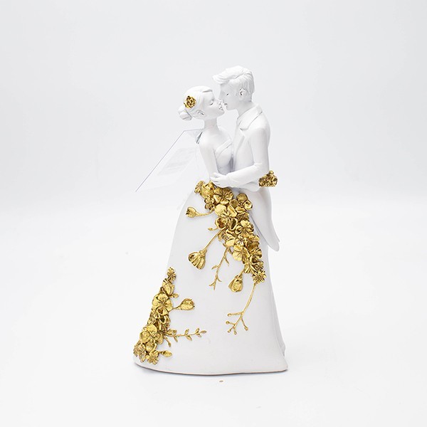 Διακοσμητικό Επιτραπέζιο Ζευγάρι Polyresin Λευκό-Χρυσό 