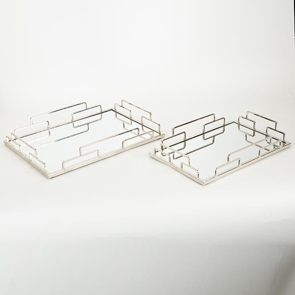 ESTHETI - ΣΗΜΑΝΤΙΚΟ: Σε περίπτωση διαφοράς τιμής από το κατάστημα ισχύει παντα και μόνο η τιμή του καταστήματος Δίσκος Σετ 2τμχ Μεταλλικός Με Καθρέπτη Ασημί 35x25x5εκ.