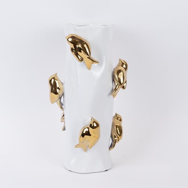 Βάζο Κεραμικό Λευκό-Χρυσό 19,5x19,5x38,5εκ. ESTHETI 752