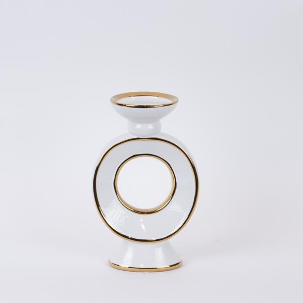 Κηροπήγιο Κεραμικό Λευκό-Χρυσό 15,3x10x25,5εκ. ESTHETI 