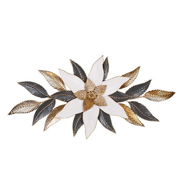 Διακοσμητικό Τοίχου Μεταλλικό Λουλούδι Λευκό-Γκρι-Χρυσό