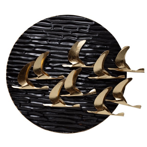 24home Διακοσμητικά τοίχου - ΣΗΜΑΝΤΙΚΟ: Σε περίπτωση διαφοράς τιμής από το κατάστημα ισχύει παντα και μόνο η τιμή του καταστήματος Διακοσμητικό Τοίχου Μεταλλικό Πουλιά Χρυσό-Μαύρο 69x11x