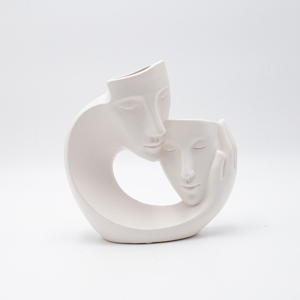 Διακοσμητικό Επιτραπέζιο Πρόσωπα Κεραμικό Λευκό 21x8x21