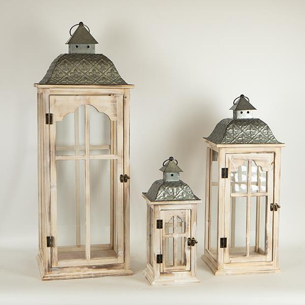 Φανάρι Σετ 3τμχ Ξύλινο-Μεταλλικό Natural 30,5x30,5x86εκ