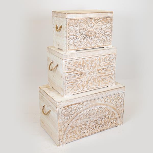 Μπαούλο Σετ 3τμχ Ξύλινο Μπεζ-Λευκό 72x40,5x41εκ.-55,5x33,5x36,5εκ.-47,5x26,5x31εκ. ESTHETI 752-28013 (Υλικό: Ξύλο, Χρώμα: Λευκό) - ESTHETI - 752-28013