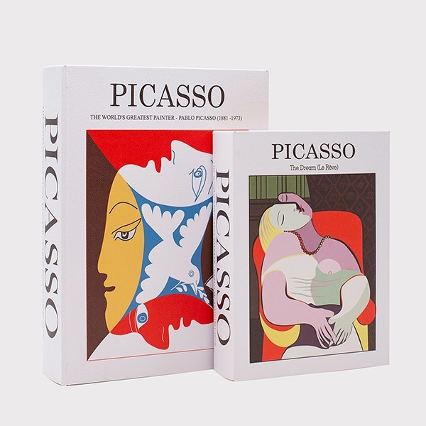Διακοσμητικό Κουτί Βιβλίο Σετ 2τμχ Ξύλινο Picasso Λευκό-Κόκκινο-Μαύρο 34x7x25εκ./27x5x20εκ. ESTHETI 819-00465 (Υλικό: Ξύλο, Χρώμα: Λευκό) - ESTHETI - 819-00465