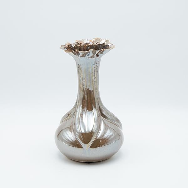 Βάζο Κεραμικό Λουλούδι Ασημί-Καφέ 15x15x24,5εκ. ESTHETI 819-01342 (Υλικό: Κεραμικό, Χρώμα: Καφέ) - ESTHETI - 819-01342