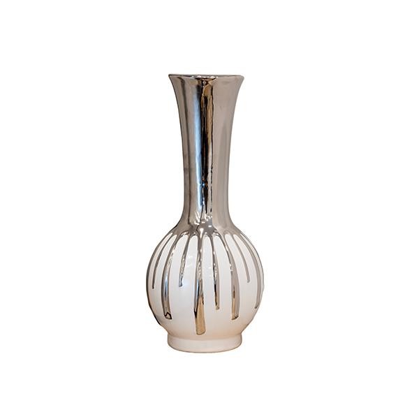 Βάζο Κεραμικό Λευκό-Ασημί 16,5x16,5x33,5εκ. ESTHETI 819-01504 (Υλικό: Κεραμικό, Χρώμα: Λευκό) - ESTHETI - 819-01504