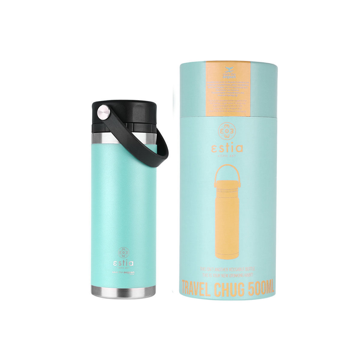 estia Θερμός Ανοξείδωτος Travel Chug Bermuda Green Save The Aegean Estia 500ml-7x7x21,4εκ. 01-17750 (Υλικό: Ανοξείδωτο, Χρώμα: Πράσινο ) - estia - 01-17750