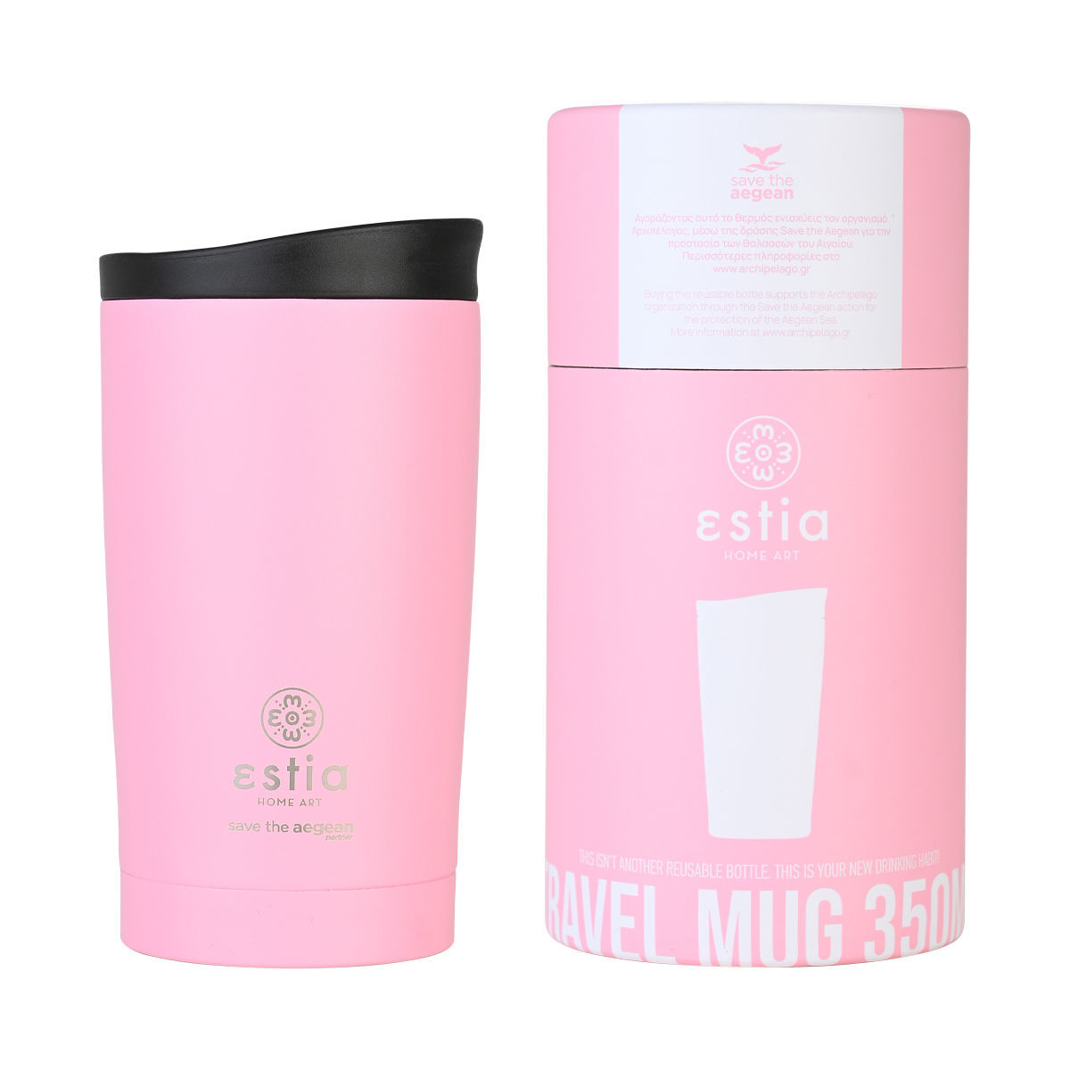Θερμός Ποτήρι Ανοξείδωτος Travel Mug Blossom Rose Save The Aegean 350ml-7,5×7,5×14,5εκ. Estia 01-20408 (Υλικό: Ανοξείδωτο, Χρώμα: Ροζ) – estia – 01-20408