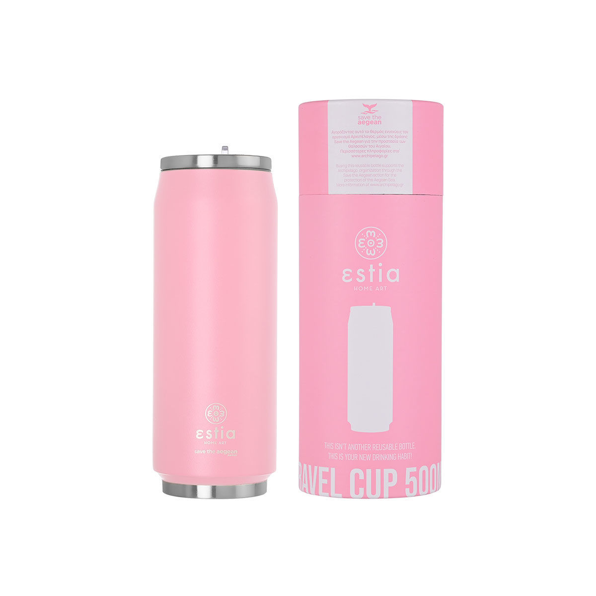 Θερμός-Ποτήρι Ανοξείδωτο Blossom Rose Save The Aegean Estia 500ml-7x19εκ. 01-10317 (Υλικό: Ανοξείδωτο, Χρώμα: Ροζ) - estia - 01-10317