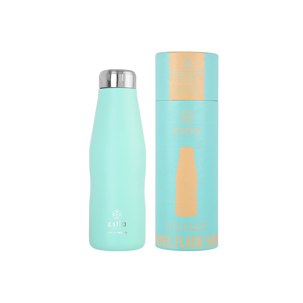 estia Θερμός-Μπουκάλι Ανοξείδωτο Bermuda Green Flask Save The Aegean Estia 500ml-7x7x22,3εκ. 01-9793 (Υλικό: Ανοξείδωτο, Χρώμα: Πράσινο ) - estia - 01-9793