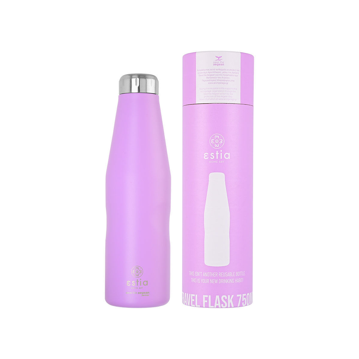 estia Θερμός-Μπουκάλι Ανοξείδωτο Lavender Purple Flask Save The Aegean Estia 750ml-7,9x7,9x27,8εκ. 01-9830 (Υλικό: Ανοξείδωτο, Χρώμα: Μωβ) - estia - 01-9830