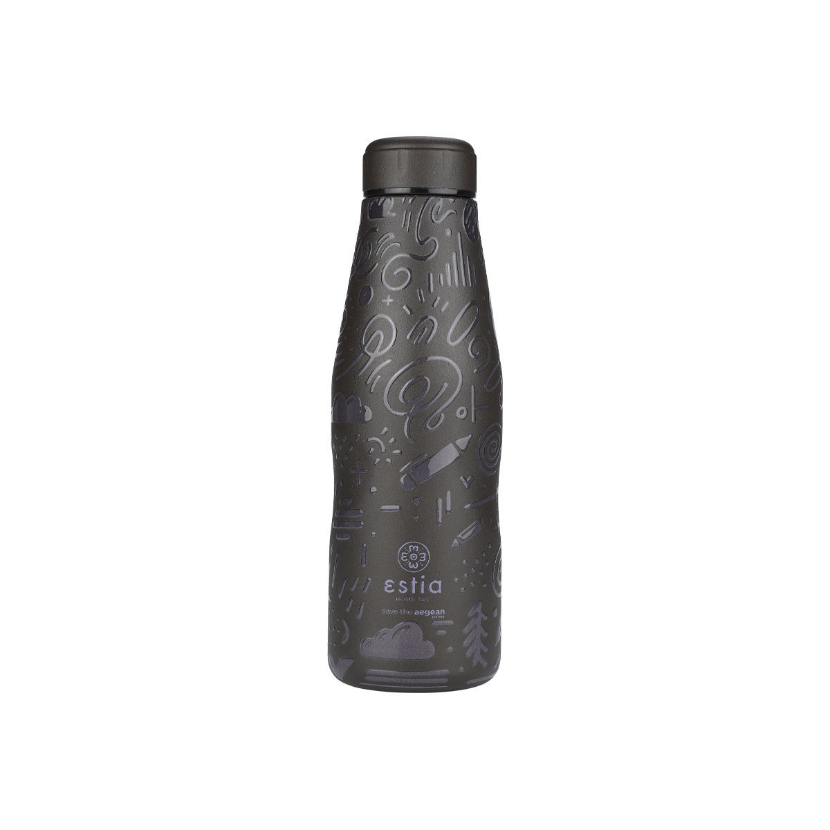 estia Θερμός-Μπουκάλι Ανοξείδωτο Flask Noir Echo Save The Aegean Estia 500ml-7x7x22,3εκ. 01-22044 (Υλικό: Ανοξείδωτο) - estia - 01-22044