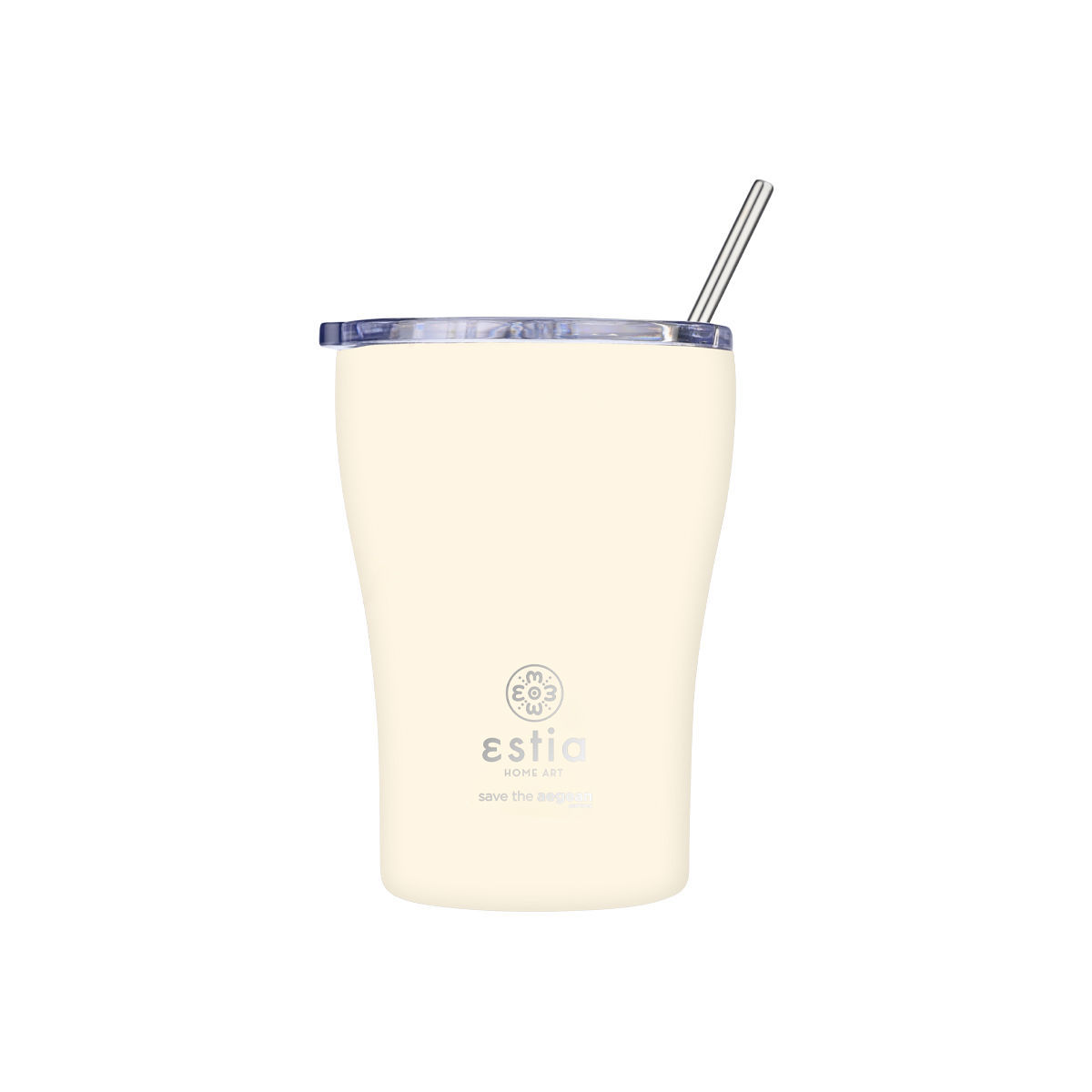 estia Θερμός-Ποτήρι Ανοξείδωτο Coffee Mug Lily White Save The Aegean Estia 350ml-9x13εκ. 01-23027 (Υλικό: Ανοξείδωτο) - estia - 01-23027