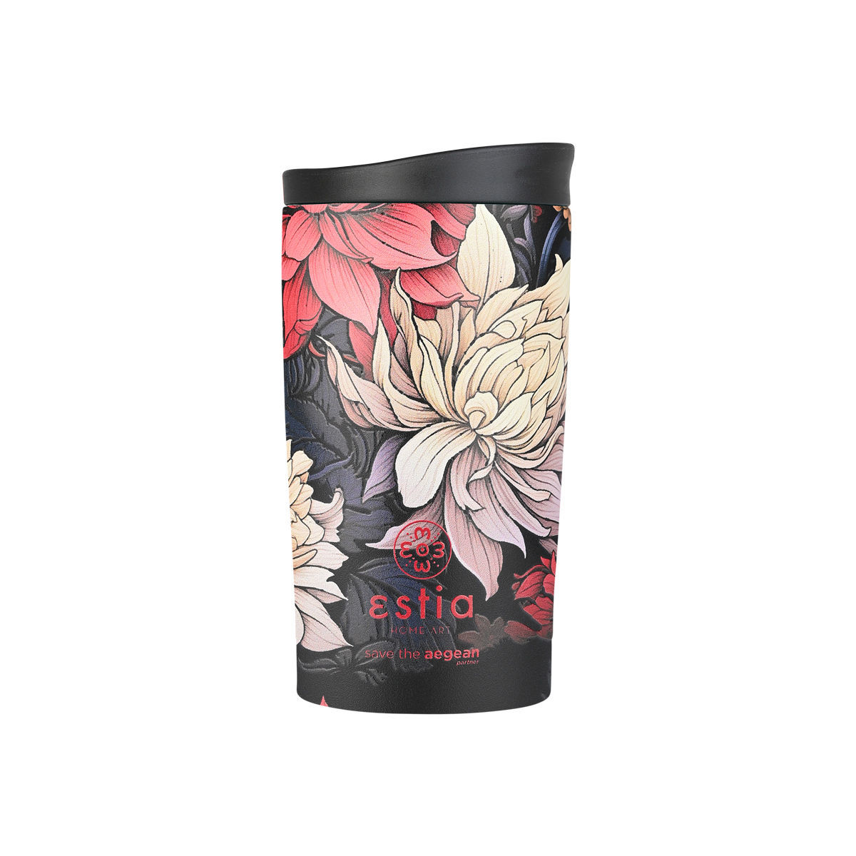 Θερμός Ποτήρι Ανοξείδωτος Travel Mug Midnight Blossom Save The Aegean 350ml-8x8x15εκ. Estia 01-25595 (Υλικό: Ανοξείδωτο) - estia - 01-25595