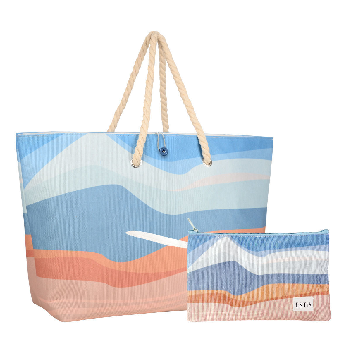 Τσάντα Θαλάσσης Με Τσαντάκι Polyester 63x36x20εκ. Serene Shores Estia 00-30438 (Ύφασμα: Polyester, Χρώμα: Μπλε) - estia - 00-30438