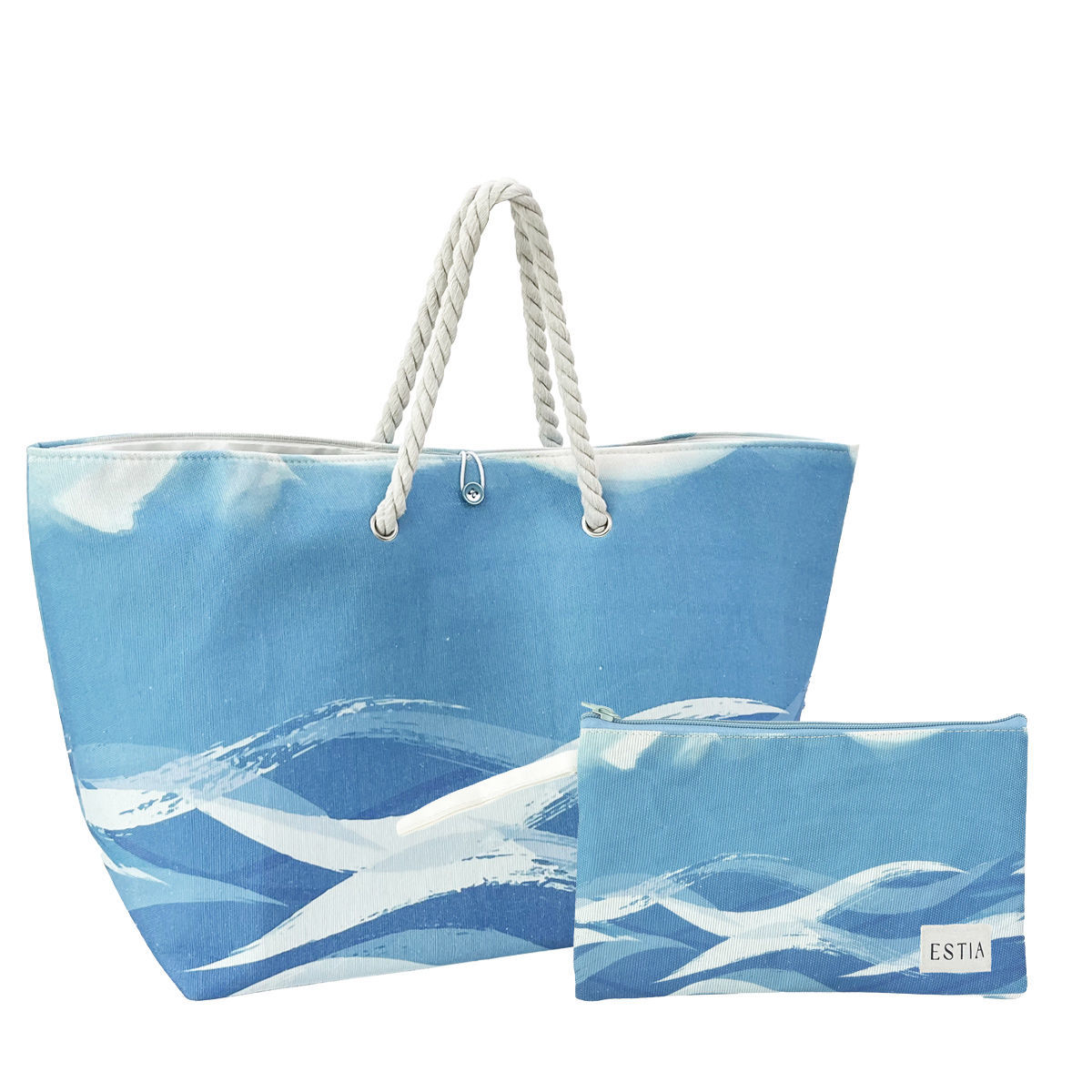 estia Τσάντα Θαλάσσης Με Τσαντάκι Polyester 63x36x20εκ. Tranquil Tides Estia 00-30445 (Ύφασμα: Polyester, Χρώμα: Μπλε) - estia - 00-30445