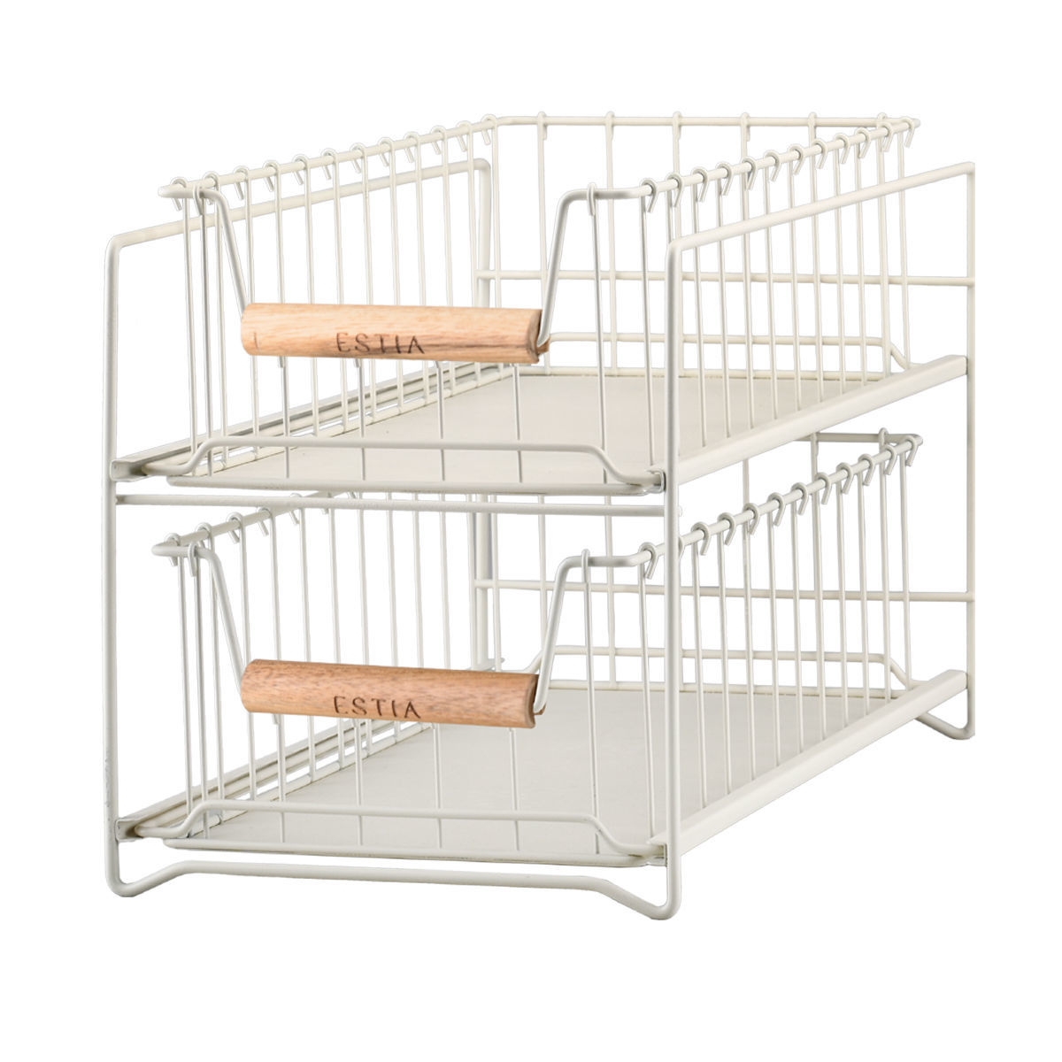 Καλάθι Οργάνωσης 2 Όροφο Μεταλλικό-Ξύλινο Συρταρωτό Ιβουάρ 20,7x36,5x25εκ. Allure Estia...