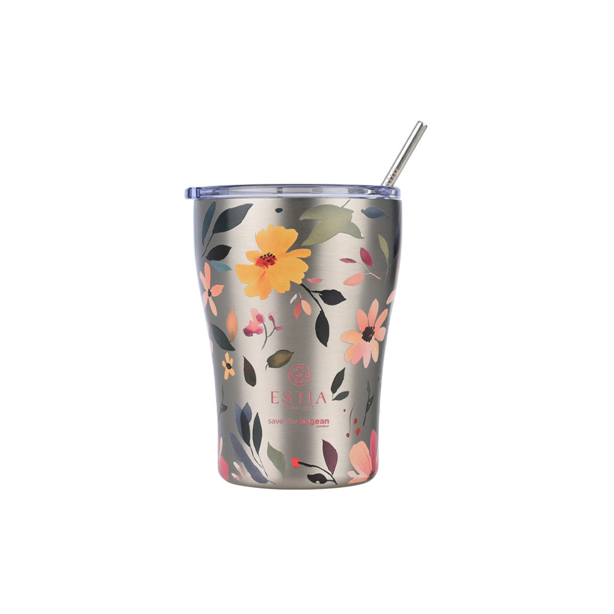 Θερμός-Ποτήρι Ανοξείδωτο Coffee Mug Silver Botanic Save The Aegean 350ml-9x13εκ....
