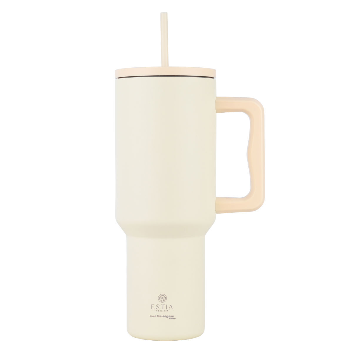 Θερμός Ανοξείδωτος Straw Tumbler XL 14,5x10x26εκ.-1200ml Lily White Save The Aegean Estia 01-32197 (Υλικό: Ανοξείδωτο, Χρώμα: Λευκό) - estia - 01-32197