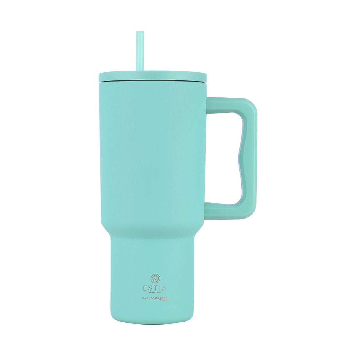Θερμός Ανοξείδωτος Straw Tumbler XL 14,5x10x22,5εκ.-900ml Bermuda Green Save The Aegean Estia 01-32135 (Υλικό: Ανοξείδωτο, Χρώμα: Πράσινο ) - estia - 01-32135