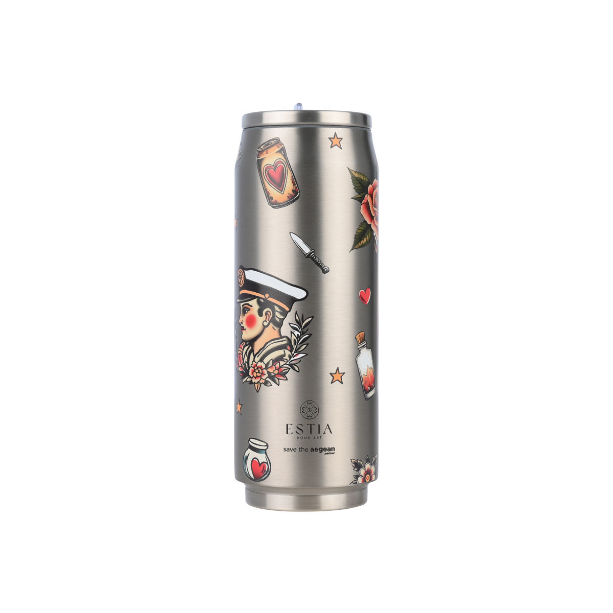 Θερμός-Ποτήρι Ανοξείδωτο Travel Cup Old School Save The Aegean Estia 500ml-7x19εκ. 01-31282 (Υλικό: Ανοξείδωτο) - estia - 01-31282