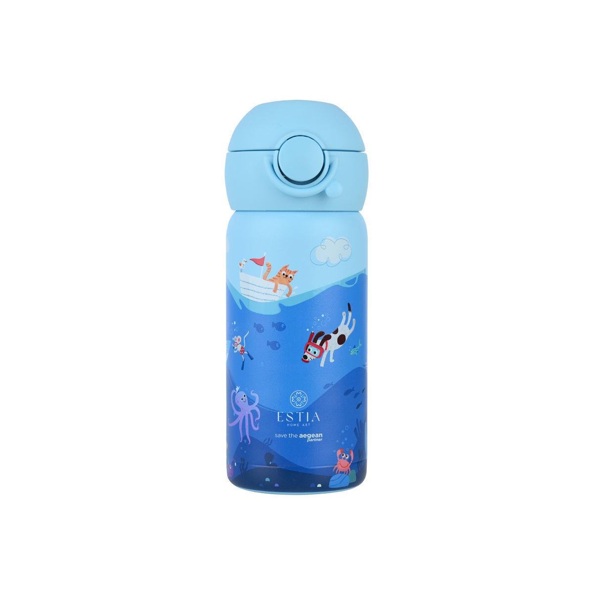 Θερμός Παιδικό Ανοξείδωτο Με Καλαμάκι Ocean Play 350ml-7x7x18εκ. Save The Aegean Estia 01-33040 (Υλικό: Ανοξείδωτο) - estia - 01-33040