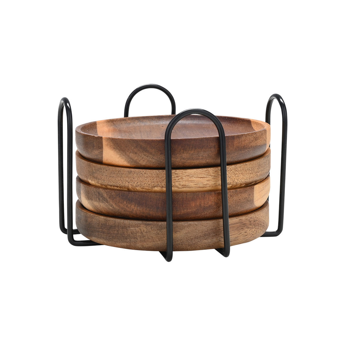 Σουβέρ Σετ 4τμχ Ξύλινα Ακακίας Με Μεταλλική Βάση Allure 11,5x10x7,5εκ....