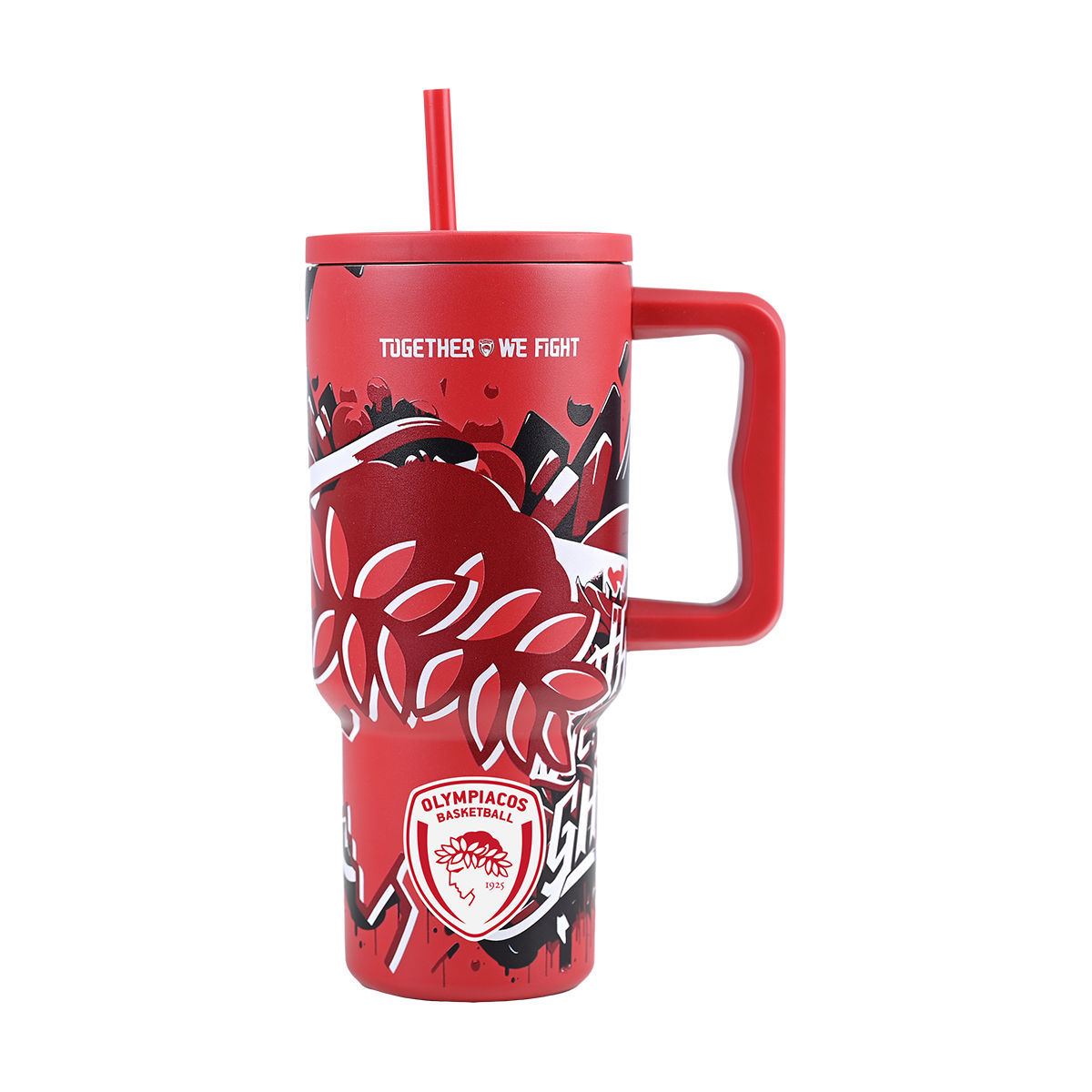 Θερμός Ανοξείδωτος Straw Tumbler XL 14,5x10x22,5εκ.-900ml Olympiacos BC Edition Together We Fight Estia 01-35976 (Υλικό: Ανοξείδωτο, Χρώμα: Κόκκινο) - estia - 01-35976