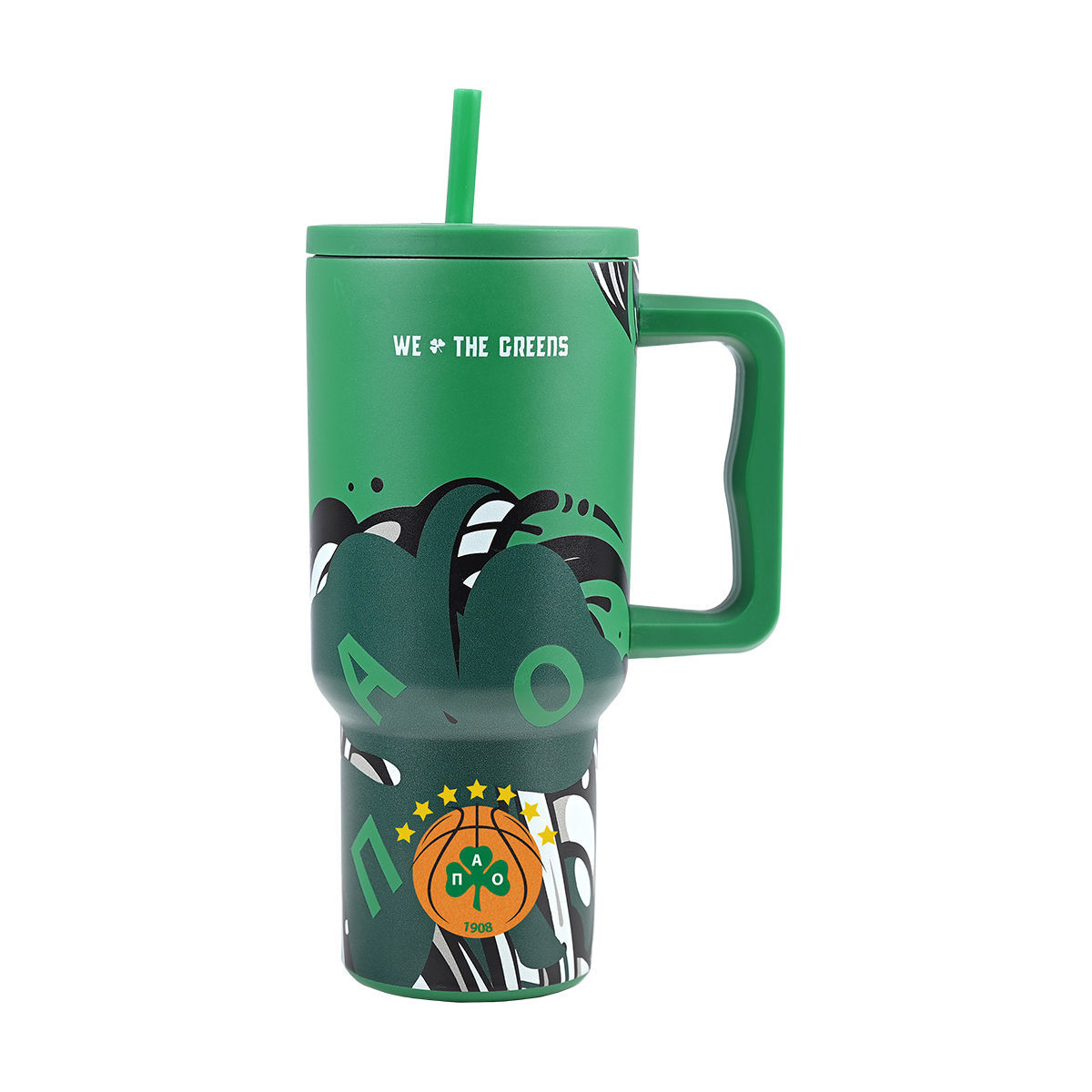 Θερμός Ανοξείδωτος Straw Tumbler XL 14,5x10x22,5εκ.-900ml Panathinaikos BC Edition We The Greens Estia 01-35990 (Υλικό: Ανοξείδωτο, Χρώμα: Πράσινο ) - estia - 01-35990