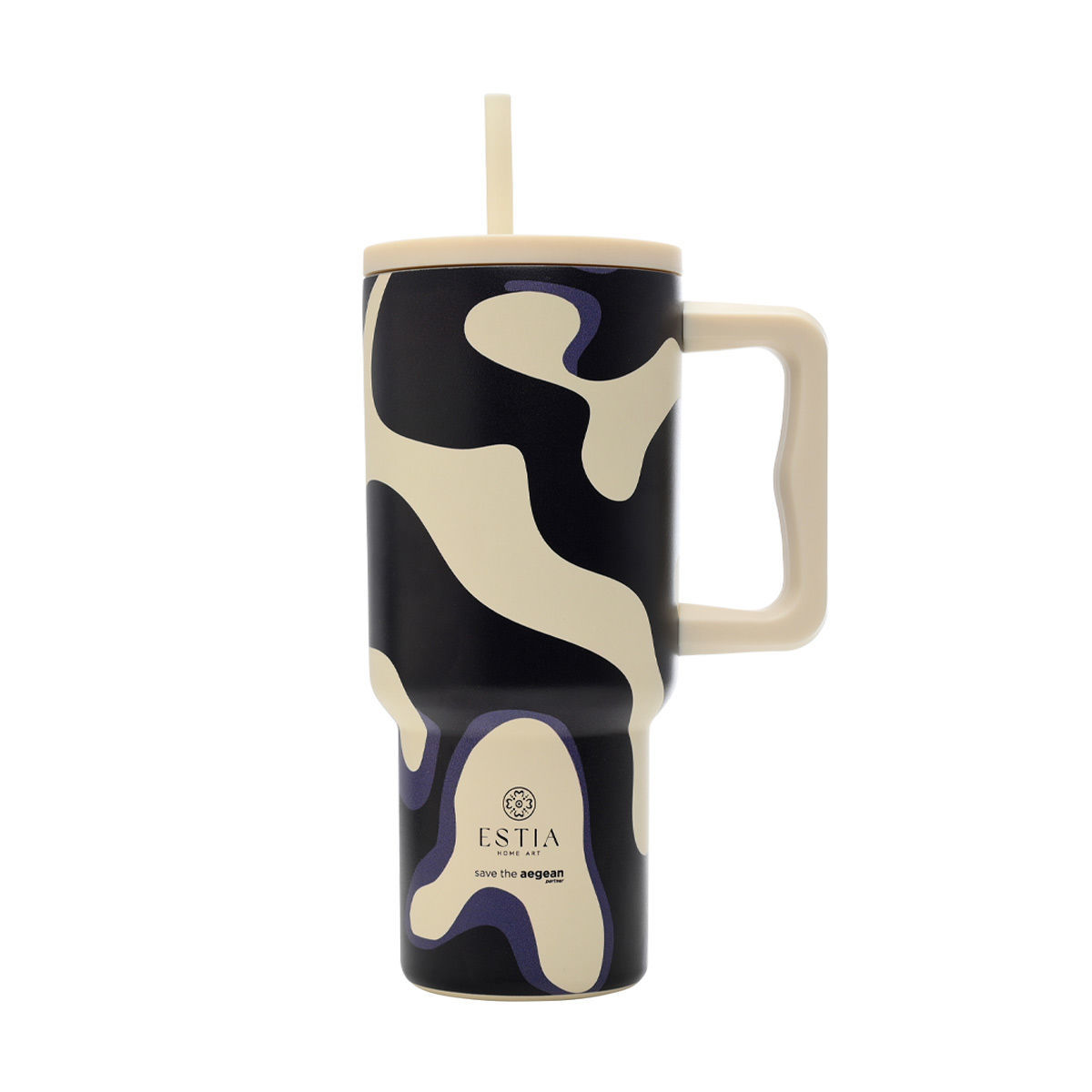 Θερμός Ανοξείδωτος Straw Tumbler XL 14,5x10x22,5εκ.-900ml Bold Drift Save The Aegean Estia 01-36249 (Υλικό: Ανοξείδωτο) - estia - 01-36249