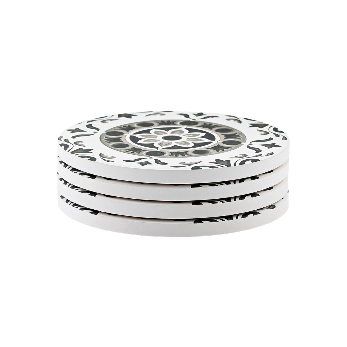 Σουβέρ Σετ 4τμχ Κεραμικό Με Αντιολισθητική Βάση Φελλού Φ10,3εκ. Heritage Green Estia 07-39264 (Υλικό: Κεραμικό, Χρώμα: Λευκό) - estia - 07-39264