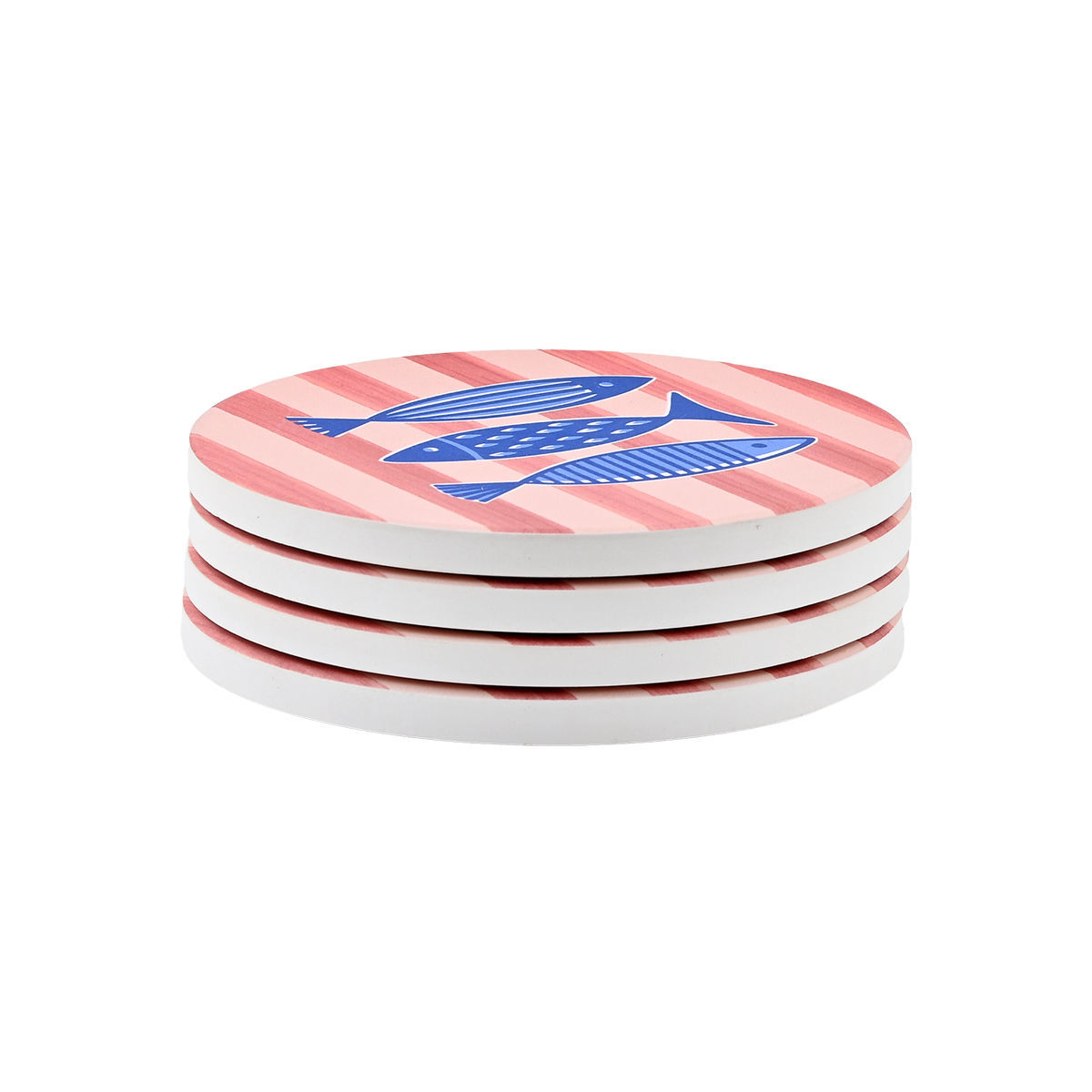 Σουβέρ Σετ 4τμχ Κεραμικό Με Αντιολισθητική Βάση Φελλού Φ10,3εκ. Porto Pesce Estia 07-39271 (Υλικό: Κεραμικό, Χρώμα: Ροζ) - estia - 07-39271