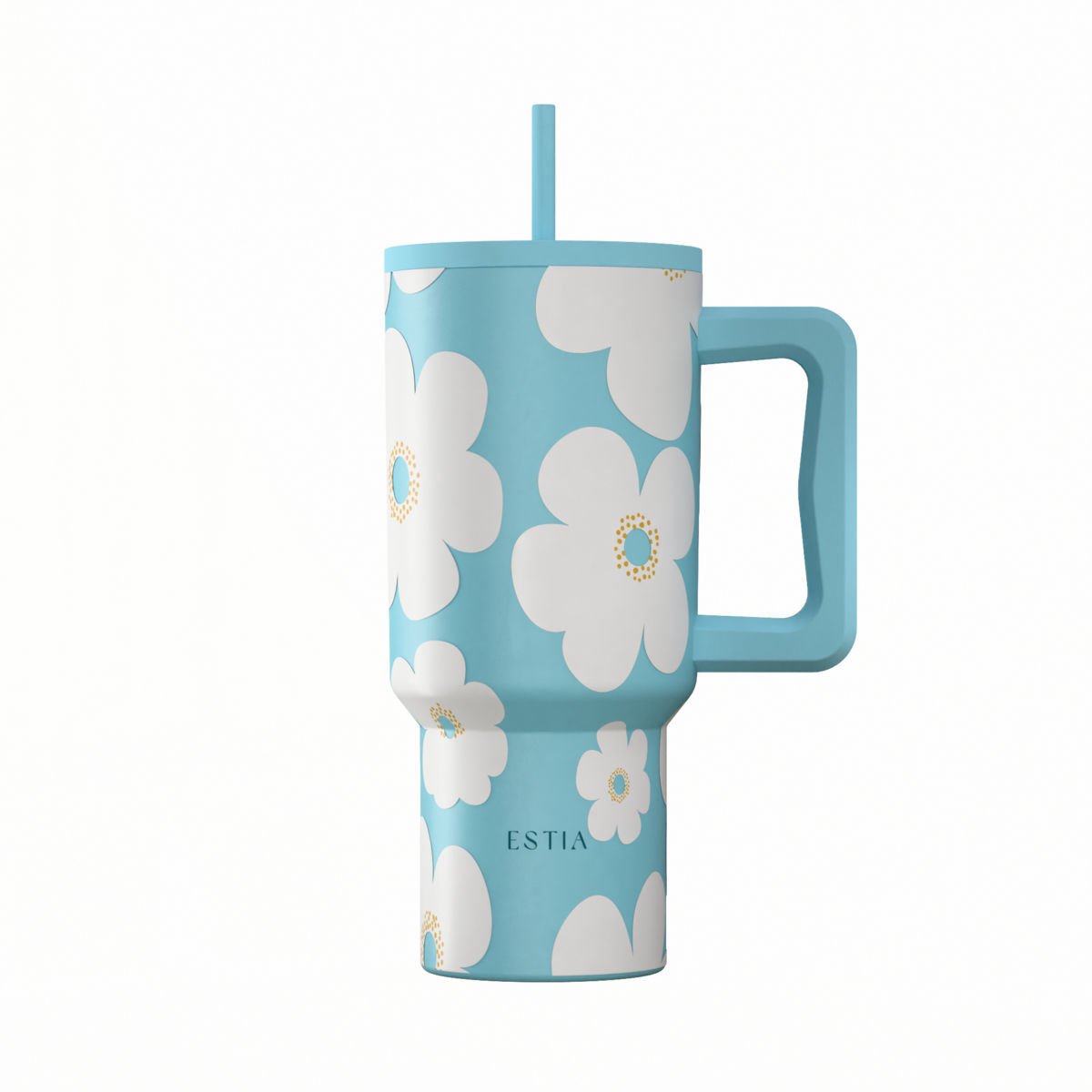 Θερμός Ανοξείδωτος Straw Tumbler XL 14,5x10x22,8εκ.-900ml Blue Daisy Save The Aegean Estia 01-41618 (Υλικό: Ανοξείδωτο) - estia - 01-41618