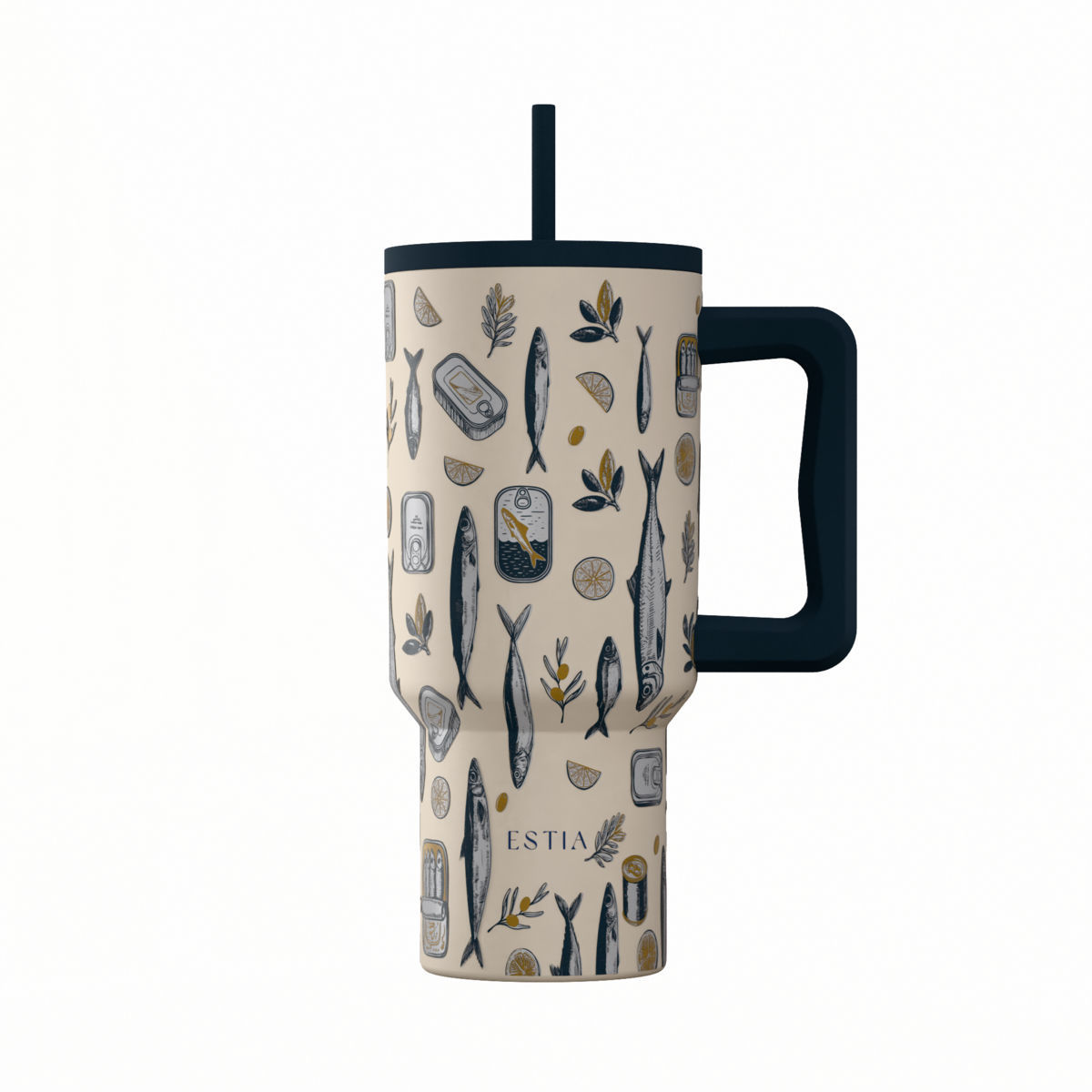 Θερμός Ανοξείδωτος Straw Tumbler XL 14,5x10x22,8εκ.-900ml Salt Life Save The Aegean Estia 01-41557 (Υλικό: Ανοξείδωτο) - estia - 01-41557