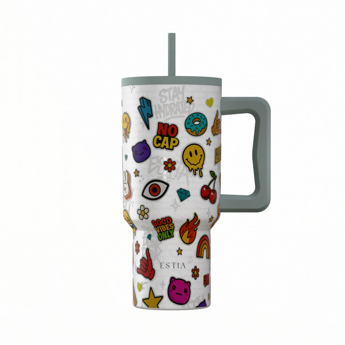 Θερμός Ανοξείδωτος Straw Tumbler XL 14,5x10x22,8εκ.-900ml Urban Vibes Save The Aegean Estia 01-41540 (Υλικό: Ανοξείδωτο) - estia - 01-41540