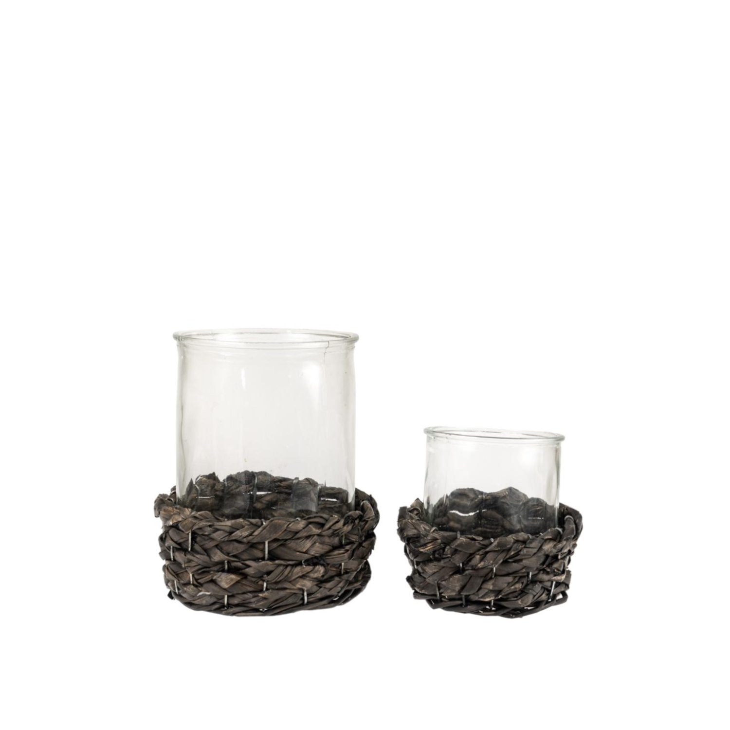 Κηροπήγιο Σετ 2τμχ Γυάλινο-Ψάθινο 7x16εκ.-6x12εκ. Zen C