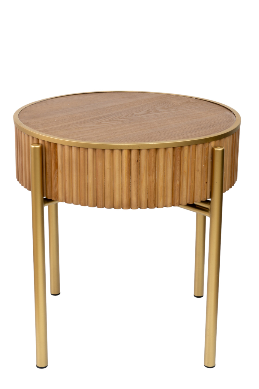 Τραπεζάκι Στρογγυλό Ξύλινο-Μεταλλικό Καφέ-Χρυσό 62x59εκ