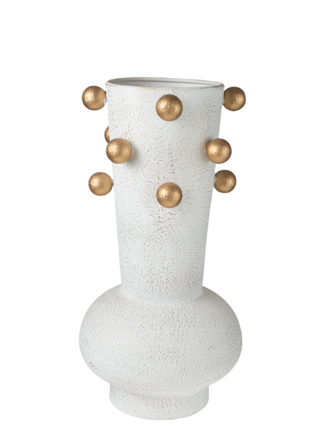 Βάζο Μεταλλικό Αντικέ Μπεζ Με Μπίλιες Χρυσές 16x16x35εκ