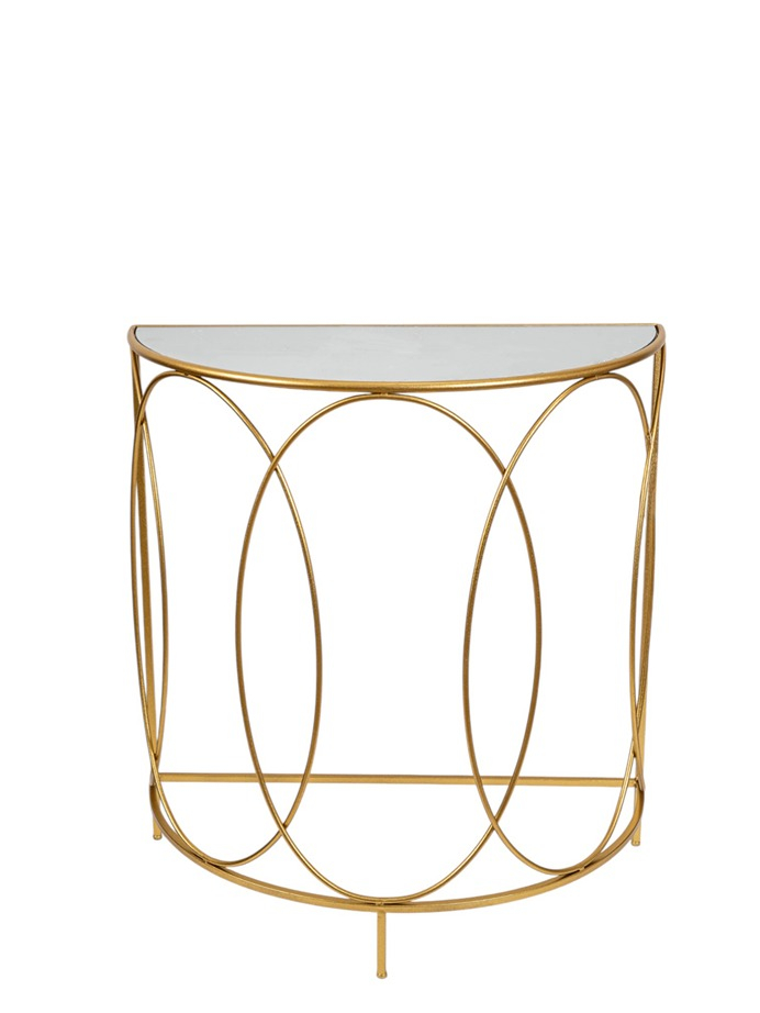 Κονσόλα Οβάλ Μεταλλική Με Καθρέπτη Χρυσή 75x37,5x81εκ. 